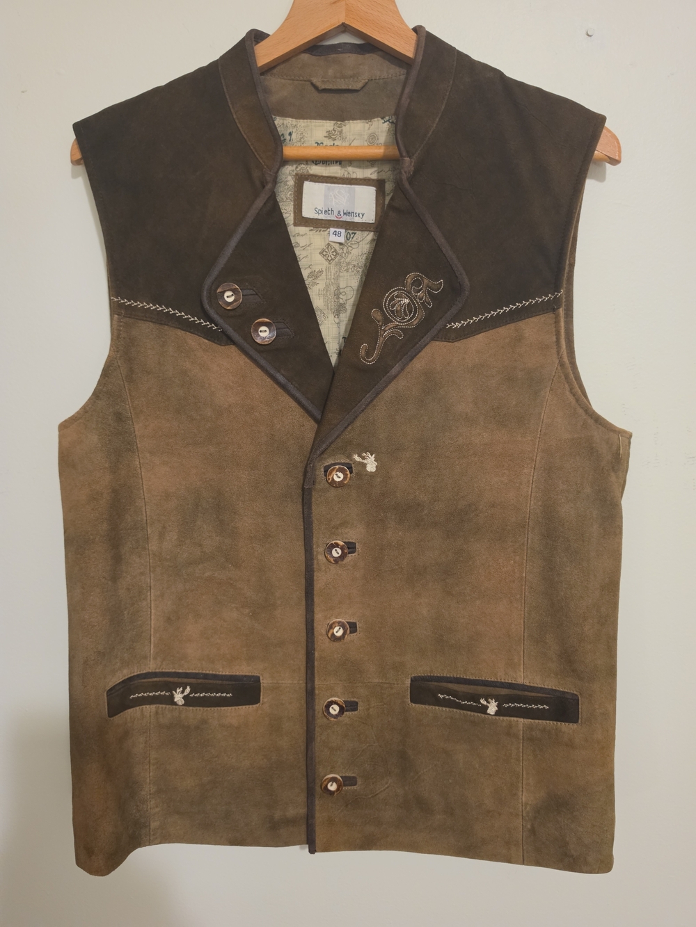 SPIETH & WENSKY Authentic Men's Goatskin Lederhosen Vest Medium 48 OKTOBERFEST